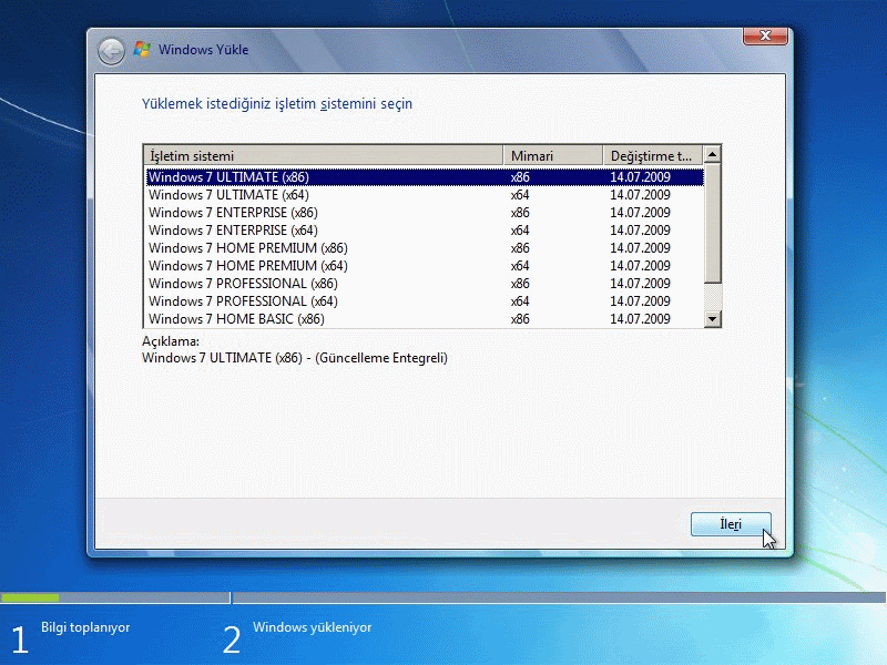 Windows 7 Tüm Sürümler Türkçe 2011 (31 Aralık 2010)