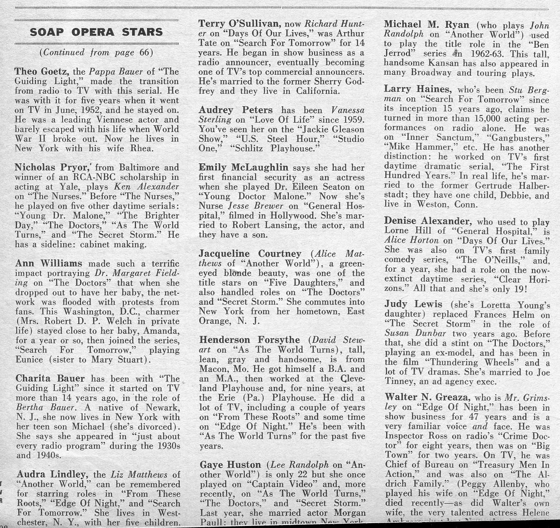 1968 article on soap actors - 